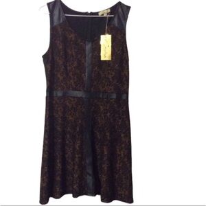 CECICO Stylish Brown And Black FAUX LEATHER Sparkle Mini DRESS Size LARGE